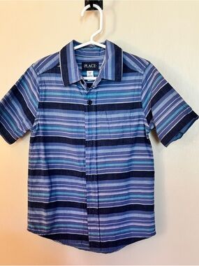 Place Boys' Short-Sleeve Blue & Navy Striped Button-Down Shirt